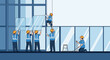 © Tini - Glass Installation Crew Working Together Constructing Modern Building Exterior