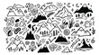 © Merisca - Motorcycles doodle elements decorate a mountain landscape with natural scenery