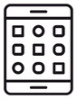 © Zain - Minimalist black line vector icon of a tablet or smartphone with a grid of app icons on the screen, representing mobile technology, digital communication, and modern electronic devices.