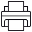 © Zain - Minimalist black line printer vector icon illustration, featuring a paper sheet being printed, clean outline symbol for office hardware, technology, and document management services.