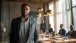 © julia_diak - Confident business portrait in modern office. Professional man stands out in corporate meeting environment. Image captures essence of success and leadership in dynamic workspace.