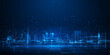 © AbidurRahman - Futuristic digital art featuring a blue abstract technology background with geometric square patterns and glowing network lines for a modern business data concept