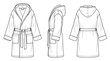 © ai tekno koncept - Bathrobe Spa Robe Fashion Technical Drawing Blueprint, Multi-View Loungewear Line Art Vector
