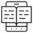 © AMIN SUMON - Minimalist black vector icon illustration of an open book on a smartphone screen, representing e-books, digital reading, online education, mobile learning, electronic library, and study apps.