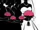 © Dilan - Bride and Bridesmaids Silhouette Illustration with Pink Rose Bouquets