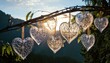 © matoya - Heartfelt decorations hanging from a branch in natures embrace.