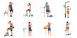 © Nadya - Collection of illustrations featuring diverse people sweating and feeling exhausted after intense workouts, running, or outdoor sports activities for fitness and health concepts.