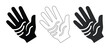 © HayeGareebi - Minimalist hand palm icons with skin lines, black and white human hand silhouette set, flat vector palmistry and dermatology symbols