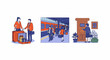 © ALI - Men women go home for new year trip with bag at station and house door
