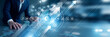 © CyberFrame - Digital leader hand touch Transformation interface screen to modernize core infrastructure and optimize workflow. Innovative change drives growth through smart legacy system upgrades.