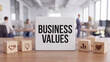 © AiDesign - Business values concept with symbolic icons representing partnership innovation growth and care for building ethical trustworthy and purposeful corporate organizational culture in workplace
