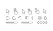 © RINA - Thin line cursor and click interaction icons with loading spinner and progress indicators for UI design