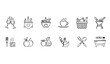 © RINA - Modern wedding and cooking line icons with romantic dinner espresso grill tools and salad pictogram set