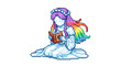 © ayam - Pixel Art Ghostly Figure Reading a Book with Rainbow Hair.