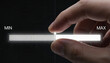 © Nattapol - Hand adjusts glowing digital slider bar with precision, moving between minimum and maximum setting. Action represents precise control and focus