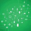 © Doruk - Smart home technology devices connected on green background with network lines and icons in modern vector illustration