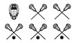 © Md - An illustration of lacrosse gear and sticks with a helmet on a white background