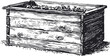 © Purple_Lamp - wooden raised garden bed filled with soil for planting vegetables and flowers, vintage sketch