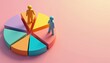 © Pete - Colorful pie chart divided into sections. Two stylized people stand on different slices. Concept represents business, finance, profit sharing and data analysis. Use for presentation.