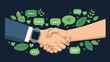 © Rowan - Close up of professional handshake in front of green leaves hearts and speech bubbles representing eco friendly business partnerships.