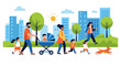 © Dea - Illustration Of Families Enjoying A Sunny Day Outdoors In A City Park Together