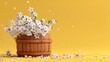 © saira - Fresh bouquet of delicate white chamomile flowers with green stems arranged on bright yellow background capturing natural beauty freshness and minimal floral aesthetic