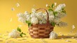 © saira - Fresh bouquet of delicate white chamomile flowers with green stems arranged on bright yellow background capturing natural beauty freshness and minimal floral aesthetic