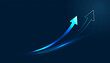 © Paradox-D - Two glowing blue curves culminate in an arrow pointing upward, symbolizing exponential digital finance growth. with the business graphic features a sharp upward