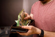 © vegefox.com - Close up of person holding wallet with money, concept of finance, savings, income and wea