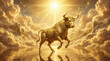 © adika - Golden bull of the heavens surrounded by fluffy clouds and light