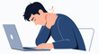 © Tri - Digital Strain Young professional experiencing neck and shoulder discomfort from prolonged computer work, illustrating common ergonomic issues and the impact on health