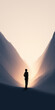 © Lustre Art Group  - Woman standing in glowing valley of light between abstract mountains. Concept of emotional clarity, mindfulness balance, and navigating complex digital or personal environments toward purpose.