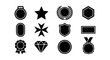 © Sohana - Minimalist black award icons set, 12 vector medal and trophy symbols, flat achievement badges and geometric reward shapes for gaming and business