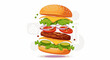 © pie - Exploded view of a delicious cheeseburger with patty, cheese, lettuce, tomato, onion