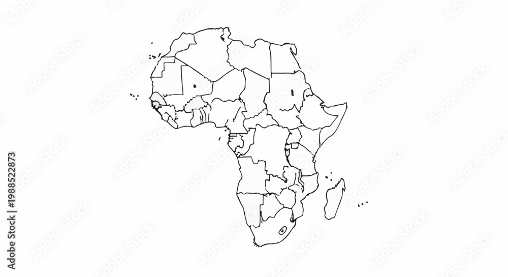 Outline map of the continent of Africa, showing country borders Stock