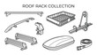 © GoDesigner - Roof rack collection line art vector set, car top carriers and accessories for travel