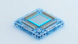 © photoshop #11320770 - Blue microchip with silver components and light blue border computer chip electronic component