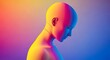 © designhunt - Minimalist human profile with vibrant color gradient. Mental health and psychological concept. 3D rendered mannequin head in contemplative pose against blue background