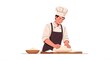 © Fahru Rochim - A chef in a white hat and brown apron prepares dough on a wooden board for Labor Day baking.