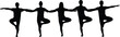 © MdMominul - Five silhouettes performing yoga tree pose in a balanced sequence.