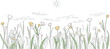 © shah - Beautiful minimalist line art drawing featuring a vibrant meadow filled with blooming pink and yellow flowers under a simple sunny sky during a peaceful spring day