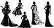 © MdIsahakHosen - Elegant silhouettes of women in glamorous evening gowns on transparent background.