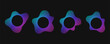 © Yuliia Osadcha - Circular soundwave icons with neon gradient radial bursts in cyan, blue and pink on dark. Abstract sound frequency patterns of dynamic equalizer lines and round audio wave effects for music design.