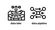 © SM - Data lake and data pipeline concept icons showing storage infrastructure and interconnected processing network flows with pipeline information technology