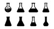 © Hasna - Laboratory flask icon set, 8 science beaker vector symbols, chemistry glass silhouettes