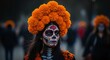 © NE97 - Mujer con maquillaje de Catrina y corona de flores de cempasúchil, celebración vibrante de la cultura mexicana, retrato artístico para festividades de Cinco de Mayo y folclore.