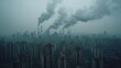 © Hafaiz - Smog-filled city skyline obscured by thick grey pollution, industrial emissions impacting urban atmosphere.