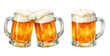 © liana - A charming watercolor collection of beer mugs featuring frothy golden lager in clear glass steins with both single and clinking arrangements illustrated in a festive pub style