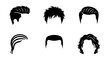© Fahmida - Male hairstyle silhouette set, 6 men hair icons, barbershop grooming vector graphics