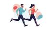 © Washim - Man and woman enjoy a morning jog together in a minimalist flat design illustration with soft abstract shapes.